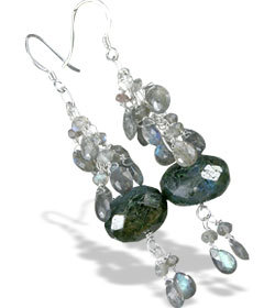 Labradorite Earrings - Sterling Silver, 2.25 Inches, Blue/Green/Gray, Beaded Long Design