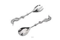 Designer Salad Server - Stainless Steel , Polished Finish, Elegant Silver And White Design