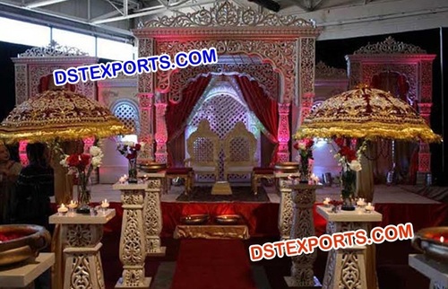 Wedding Golden Carved Mandap Pillars