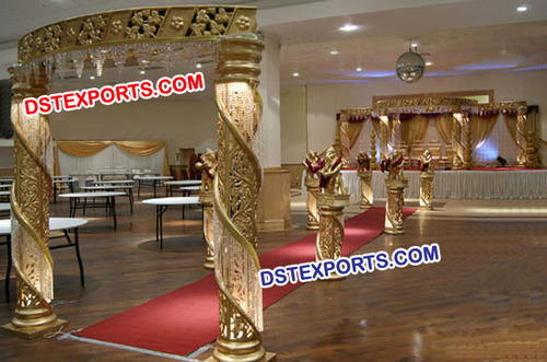 Golden Fiber Crystal Mandap With Welcome Gate