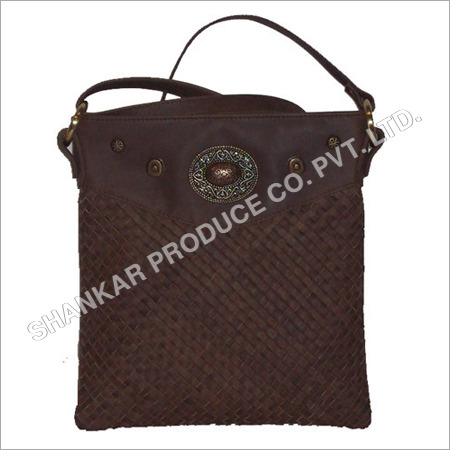 Leather Raw Edge Woven Body Bag
