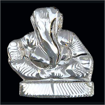 Sitting Ganesh On Sinhasan - Crystal Figurine 5x4x3 Inches, Clear With LED Base, Laser Engraving Spiritual Gift
