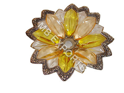 Yellow And Brown Flower Shape White Metal Candle Stand