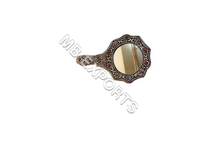 Copper German Silver Fancy Hand Mirror 