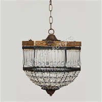 Beaded Chandelier - Brass Glass & Iron, 30x65 Cms | Modern Half Dome Design With Energy Saving Light Source, Beaded Crystal Accents