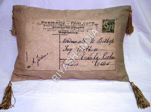 Image Printed Cushion Cover - Cotton Fabric, Variable Size, Beige | Customizable Print, Durable, Postcard Design