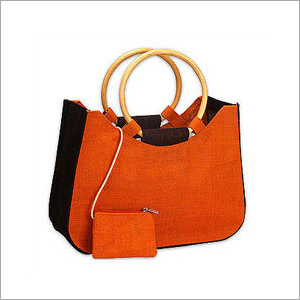 Fancy Jute Shopping Bags - Jute and Bamboo, 14x12x5 Inches, Orange | Durable, Eco-Friendly, Spacious, Lightweight, Bamboo Handles
