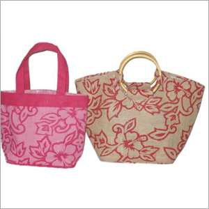 Jute Shopping Bag - Jute Material, Small/Large, Pink | Eco-Friendly, Durable, Reusable, Stylish, Lightweight, Floral Print, Jute/Wood Handles