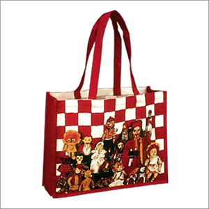 Printed Jute Shopping Bags - Jute, 14x12x5 Inches, Red | Durable, Reusable, Eco-Friendly, Customizable, Lightweight, Reinforced Handles