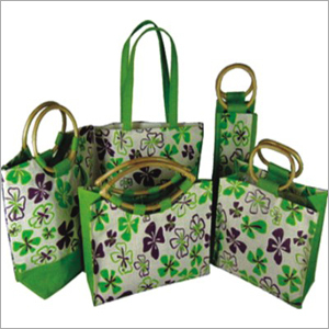 Jute Bags - Lightweight Bamboo Handle, Green | Eco-Friendly, Durable, Stylish, Reusable, Versatile, Promotional, Printing Available
