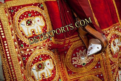 New Designer Horse Costume - Customizable Velvet, Red, Gold Embroidery | Elegant Design, Durable, Intricate Detail