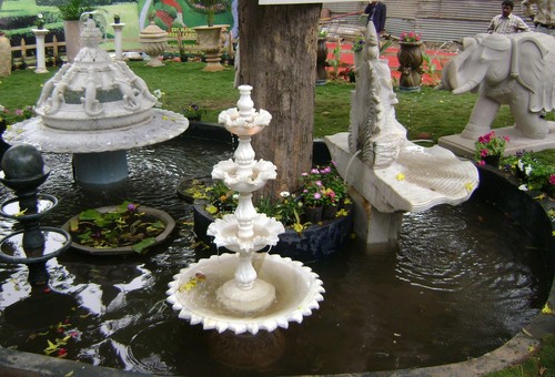 Outdoor Fountain - Stone, Variable Size, White | Elegant Design, Water Feature, Electric Pump Included