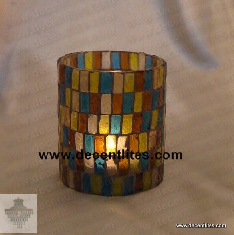 Glass Candle Holder With Mosaic Finish