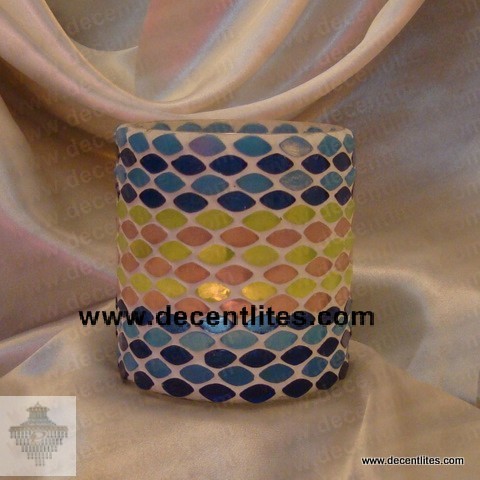 Glass Candle Holder With Mosaic Finish