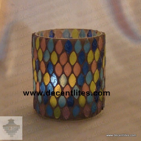 Glass Candle Holder With Mosaic Finish