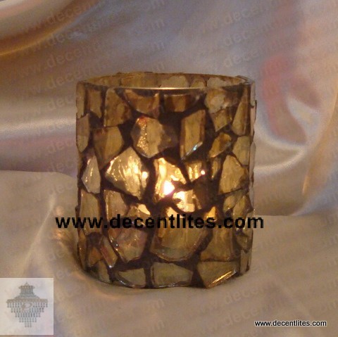 Glass Candle Holder With Mosaic Finish