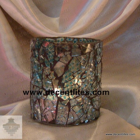 Glass Candle Holder With Mosaic Finish