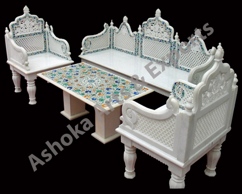 Marble Carved Garden Sofa Set