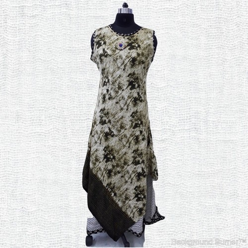 Party Wear Kurti - Rayon, Size L, Black Matt | Long Sleeve, Printed Design, Laces & Beads Decoration, Ideal for Stylish Ethnic Look