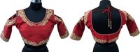 Party Wear Blouse - Silk, Size L, Red | Short Long Sleeve, Embroidered With Beads, Laces And Sequins, Skin-friendly Texture