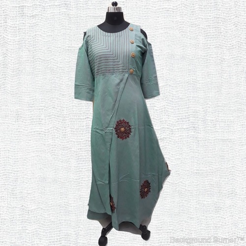 Embroidery Kurti - Silk, Size XL, Grey | Long Sleeve, Embroidered with Beads, Laces, and Sequins for Summer Wear