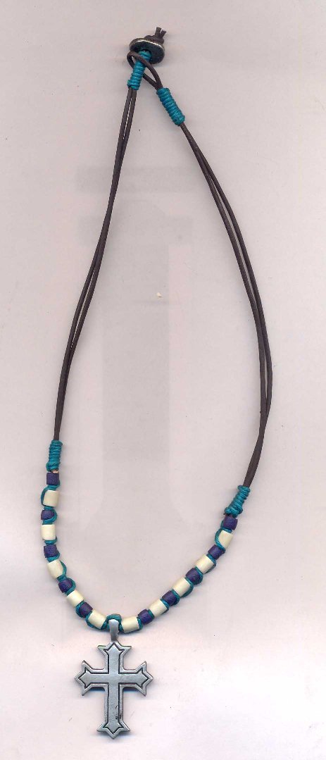 Leather Bone Beads Cross Necklace