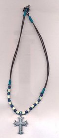 Leather Bone Beads Cross Necklace 