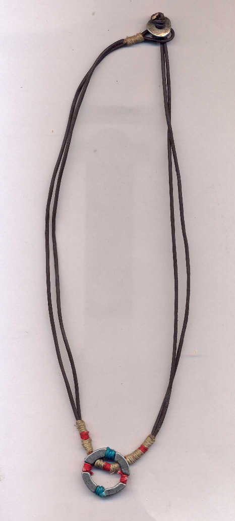 Mens Leather Hemp Metal Necklace