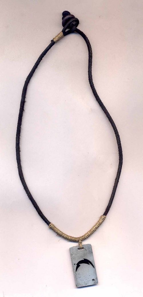 LEATHER METAL DOG TAG PANDENT NECKLACE
