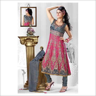 Embroidered Designer Suits - Silk, 54 Inches, Pink | Handmade Lakhnawee Embroidery, Intricate Patterns, Anarkali Style