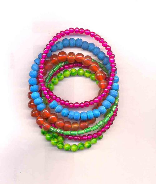 MULTI GLASS AND WOOD BEADS BANGELS