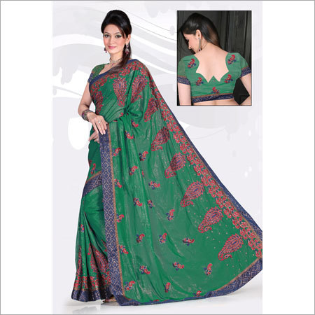 Green Cotton Print Saree