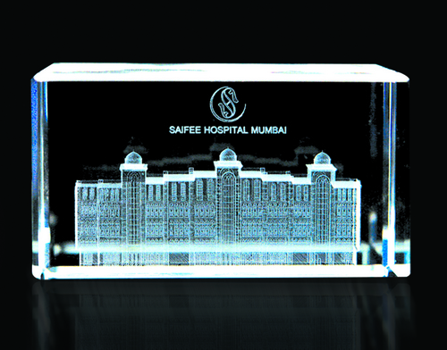 Crystal Building Model - Crystal Cube, Variable Dimensions, 2D/3D Laser Engraved | Customizable Corporate Gift, Unique Design