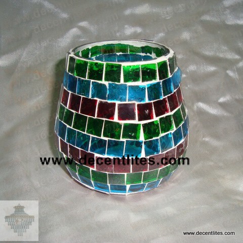 Glass Candle Holder With Mosaic Finish