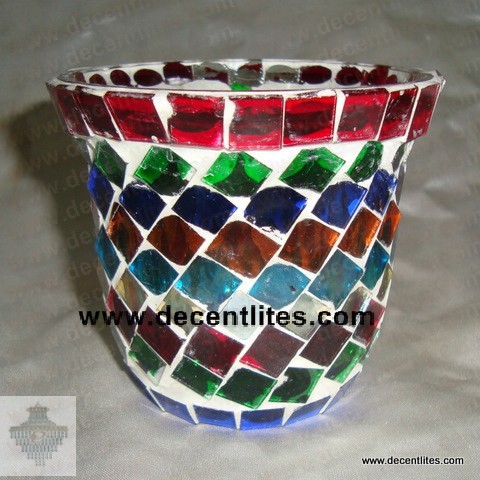 Glass Candle Holder With Mosaic Finish