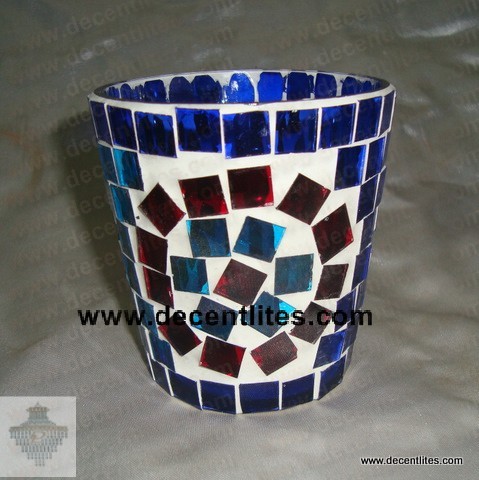 Glass Candle Holder With Mosaic Finish