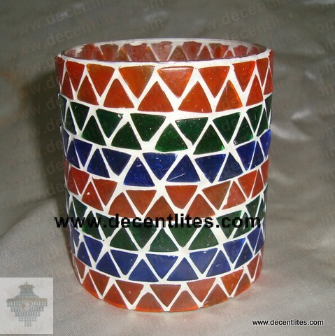 Glass Candle Holder With Mosaic Finish
