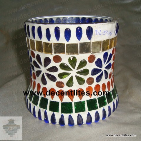 Glass Candle Holder With Mosaic Finish
