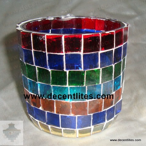 Glass Candle Holder With Mosaic Finish
