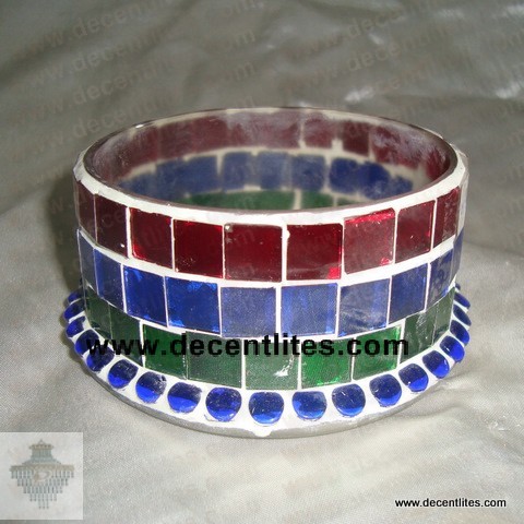 Glass Candle Holder With Mosaic Finish