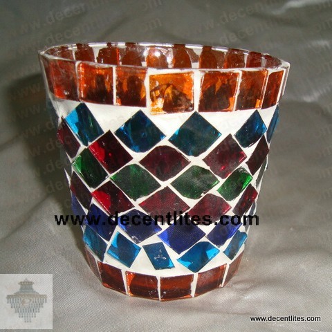 Glass Candle Holder With Mosaic Finish
