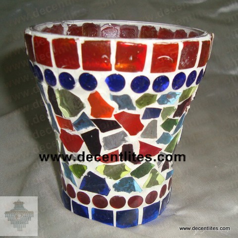 Glass Candle Holder With Mosaic Finish