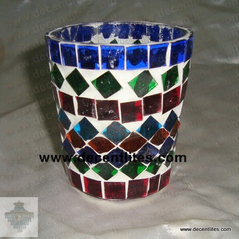 Glass Candle Holder With Mosaic Finish