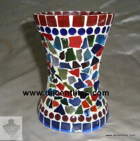 Glass Candle Holder With Mosaic Finish