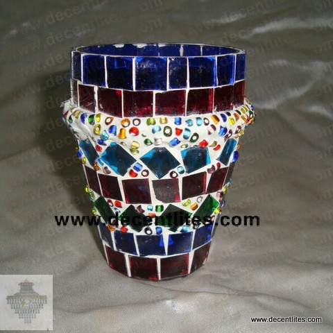 Glass Candle Holder With Mosaic Finish