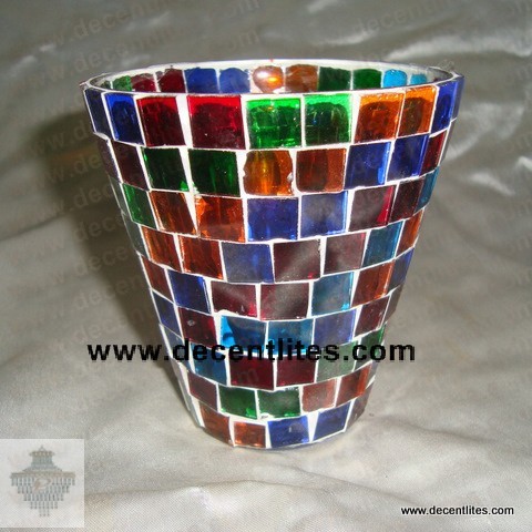 Glass Candle Holder With Mosaic Finish