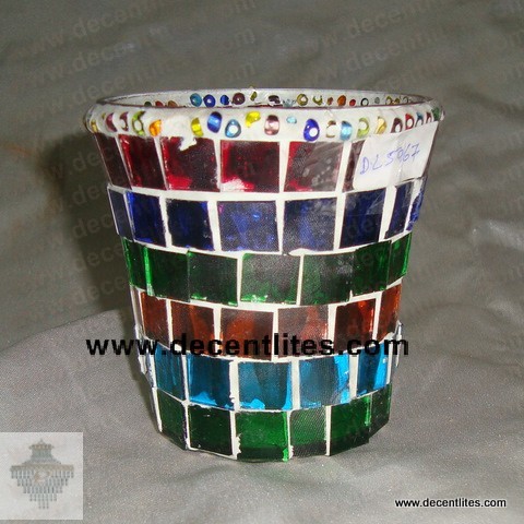 Glass Candle Holder With Mosaic Finish