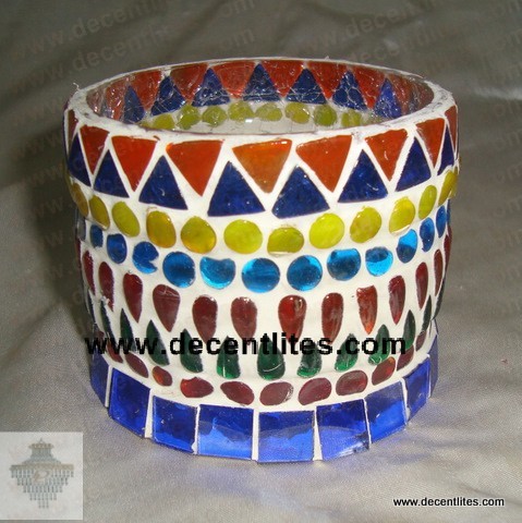 Glass Candle Holder With Mosaic Finish