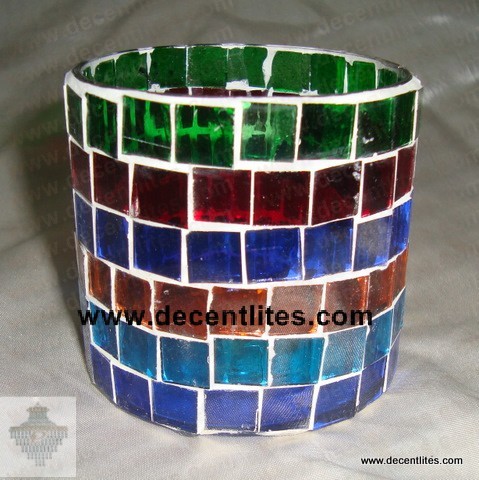 Glass Candle Holder With Mosaic Finish