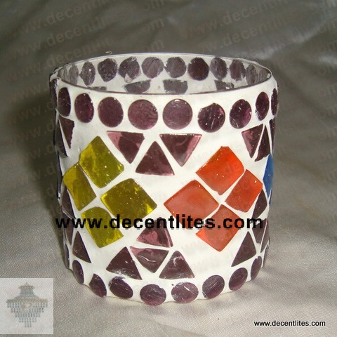Glass Candle Holder With Mosaic Finish